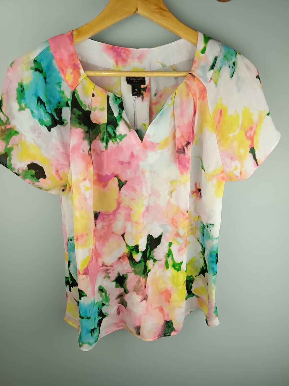 Worthington Multicolor Watercolor Floral Short Sleeve Blouse
